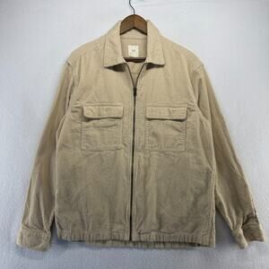 H&M Jacket Men's Medium Tan Beige Brown Corduroy Zip Pockets Boxy Collared